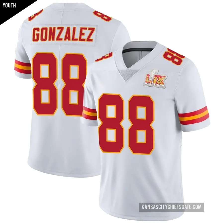 Youth Kansas City Chiefs ＃88 Tony Gonzalez White Limited Vapor Untouchable Super Bowl LIX Jersey