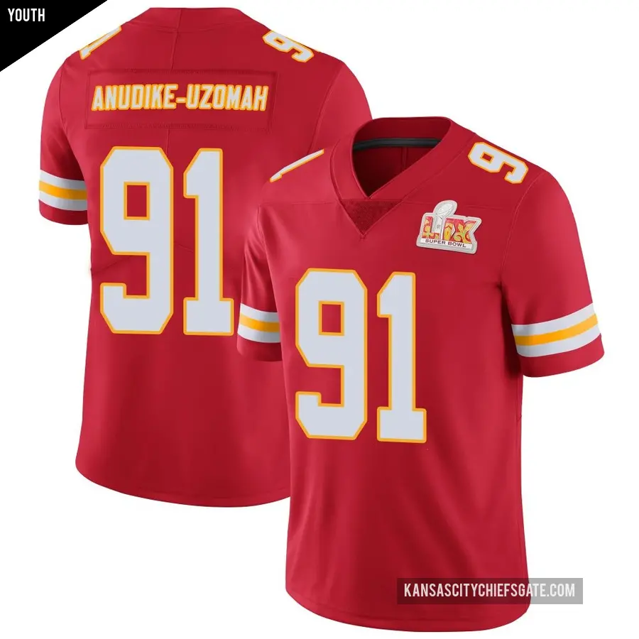 Youth Kansas City Chiefs ＃91 Felix Anudike-Uzomah Red Limited Team Color Vapor Untouchable Super Bowl LIX Jersey
