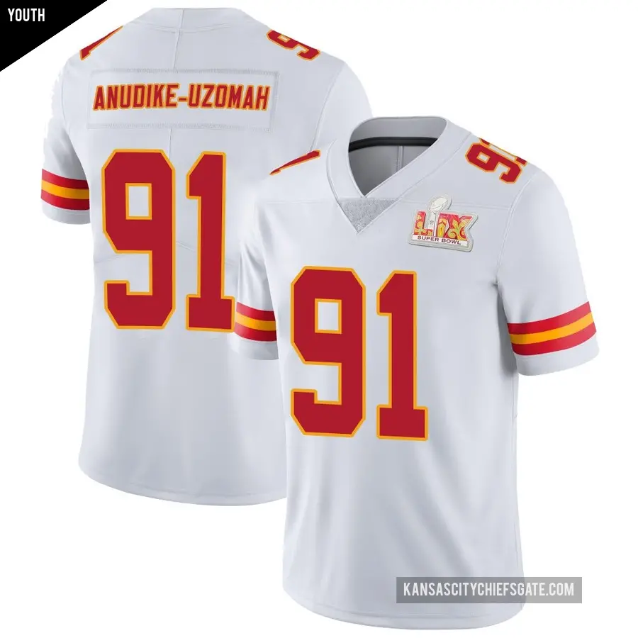 Youth Kansas City Chiefs ＃91 Felix Anudike-Uzomah White Limited Vapor Untouchable Super Bowl LIX Jersey