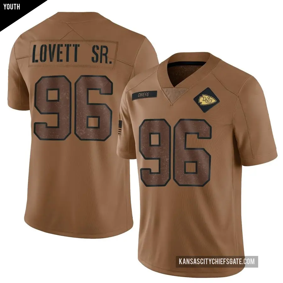 Youth Kansas City Chiefs ＃96 Fabien Lovett Sr. Brown Limited 2023 Salute To Service Jersey
