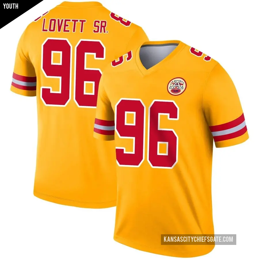 Youth Kansas City Chiefs ＃96 Fabien Lovett Sr. Gold Legend Inverted Jersey