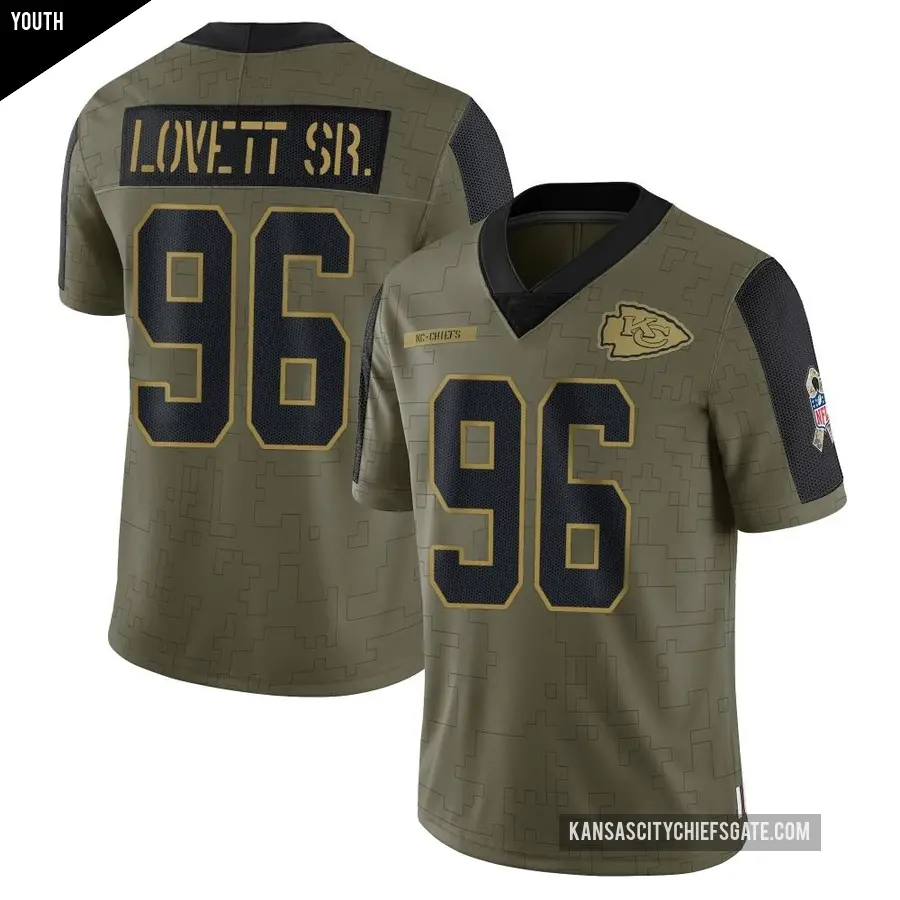 Youth Kansas City Chiefs ＃96 Fabien Lovett Sr. Olive Limited 2021 Salute To Service Jersey