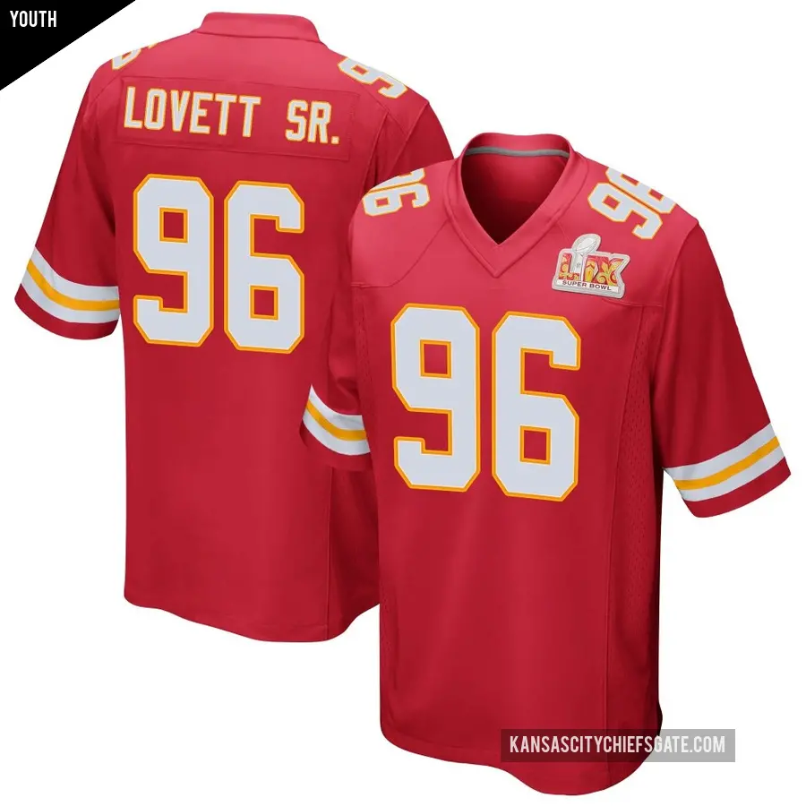 Youth Kansas City Chiefs ＃96 Fabien Lovett Sr. Red Game Team Color Super Bowl LIX Jersey