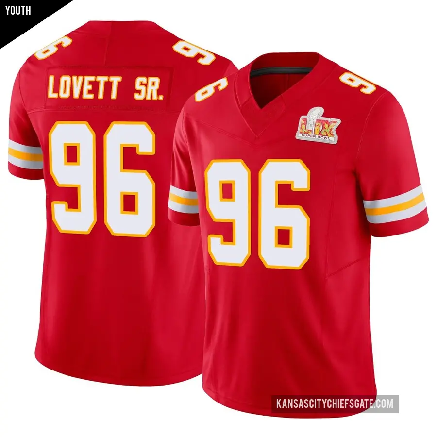 Youth Kansas City Chiefs ＃96 Fabien Lovett Sr. Red Limited Vapor F.U.S.E. Super Bowl LIX Jersey