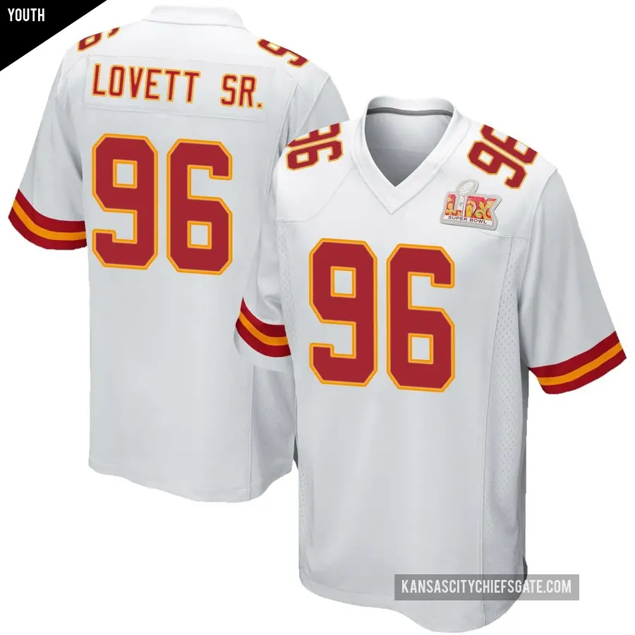 Youth Kansas City Chiefs ＃96 Fabien Lovett Sr. White Game Super Bowl LIX Jersey