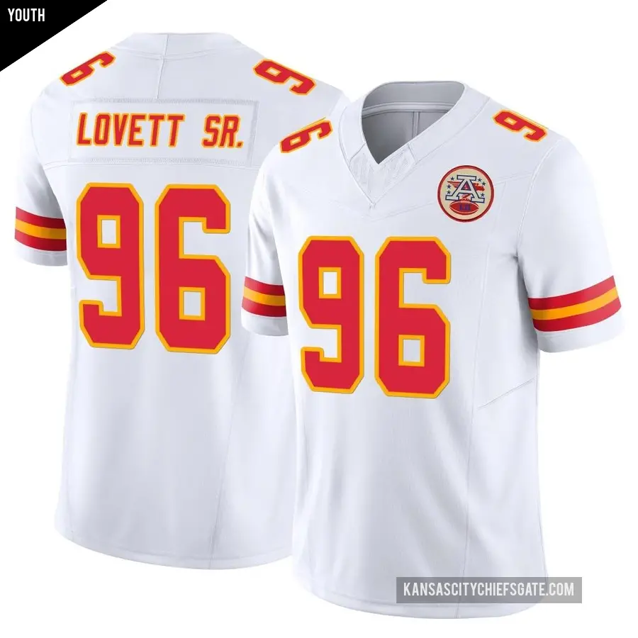 Youth Kansas City Chiefs ＃96 Fabien Lovett Sr. White Limited Vapor F.U.S.E. Jersey