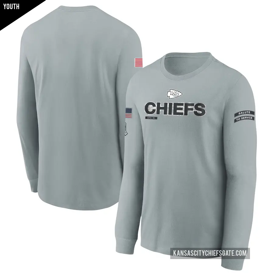 Youth Kansas City Chiefs Gray 2024 Salute To Service Long Sleeve T-Shirt