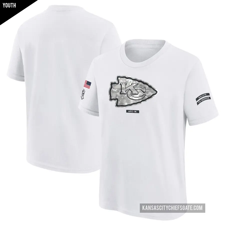 Youth Kansas City Chiefs White 2024 Salute To Service T-Shirt